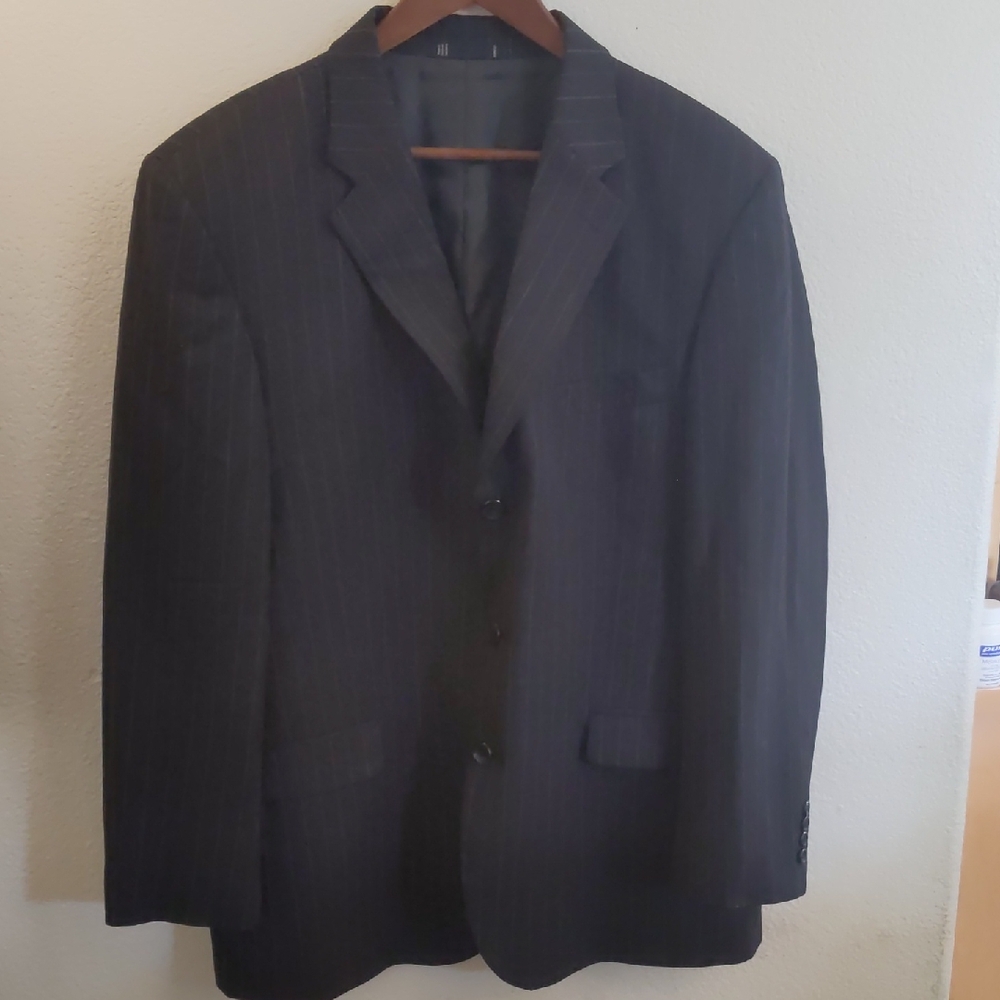 Emanuel Ungaro Black With White Pinstripe Men's Blazer Gangster 100% Wool 44R